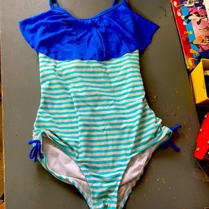 Girl size 12 Land’s End stripe swimsuit